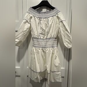 Parker White and Blue Embroidered Dress